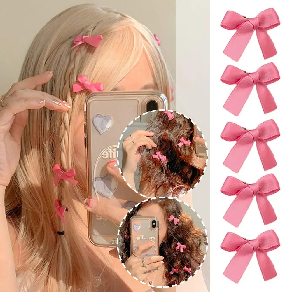 Pink Ribbon Bow Small Hairpin Forehead Clip Headwear Clip And Clip Braid Ins Hair Cute Accessories Versatile Sweet Hair I5Z6