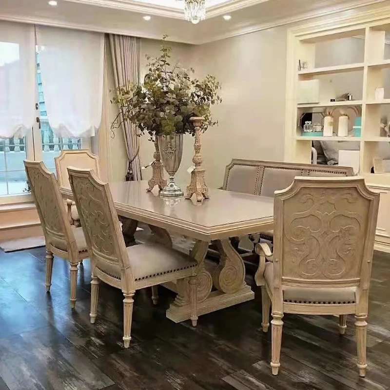 

!@High Quality House Furniture Design Dinning Room Table 6 8 10 Seater Luxury French Wooden Vintage Tables