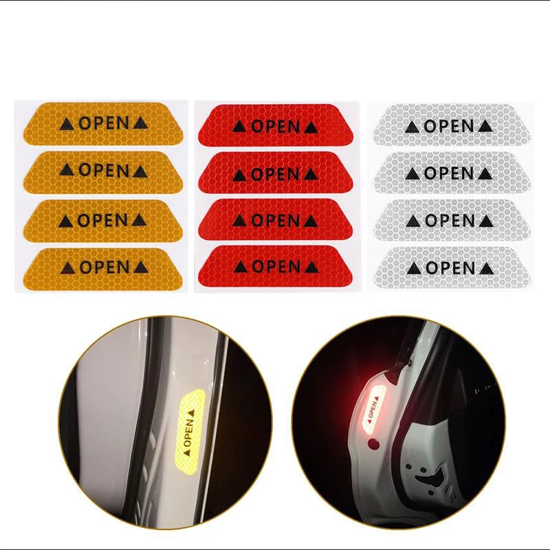 4pcs/set Car Reflective Safety Strip Stickers Car Door OPEN Sticker Reflective Warning Safety Tape