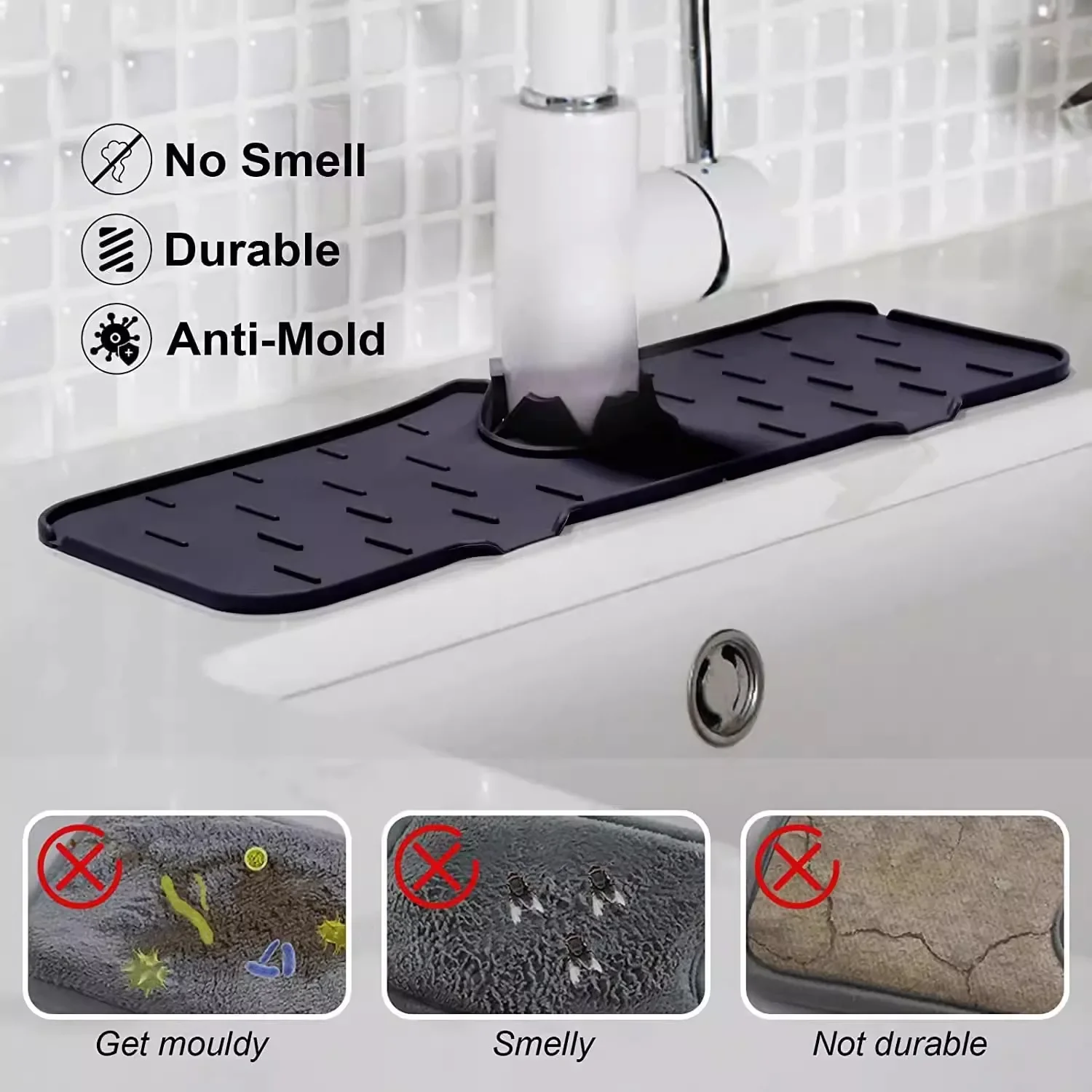 Faucet Absorbent Pad Silicone Kitchen Sink Splash Guard Drain Pad Splash Catching Pad Countertop Protector Kitchen Gadgets For