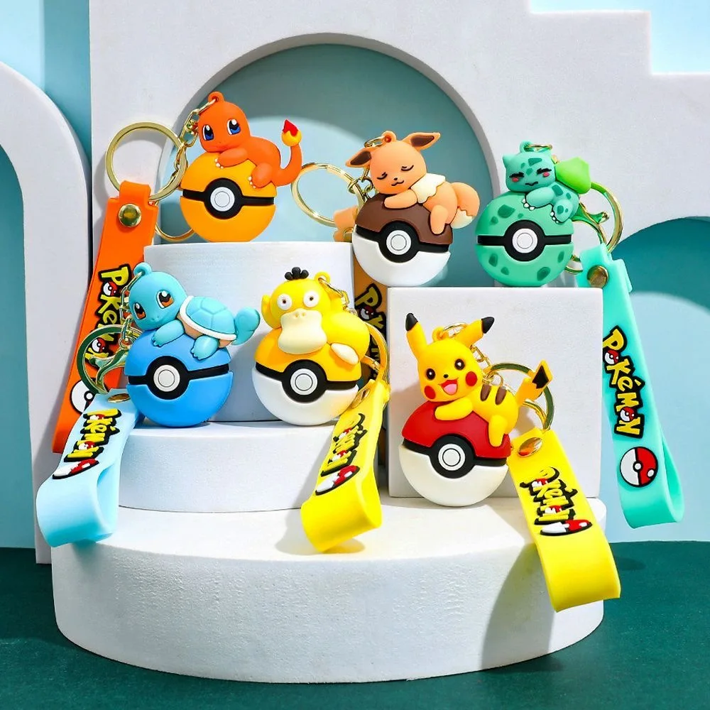 Llavero de Pokémon en Oferta, Lindos Llaveros de Goma de Pikachu, Charmander, Bulbasaur, Squirtle, Eevee y Psyduck, Regalo Creativo para Fans