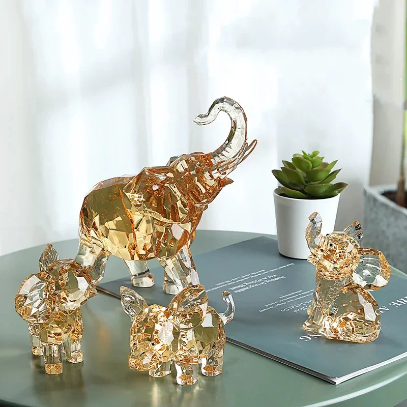 Artesanías de acrílico transparente, escultura de elefante madre e hijo, estatua de modelo animal, decoración creativa para sala