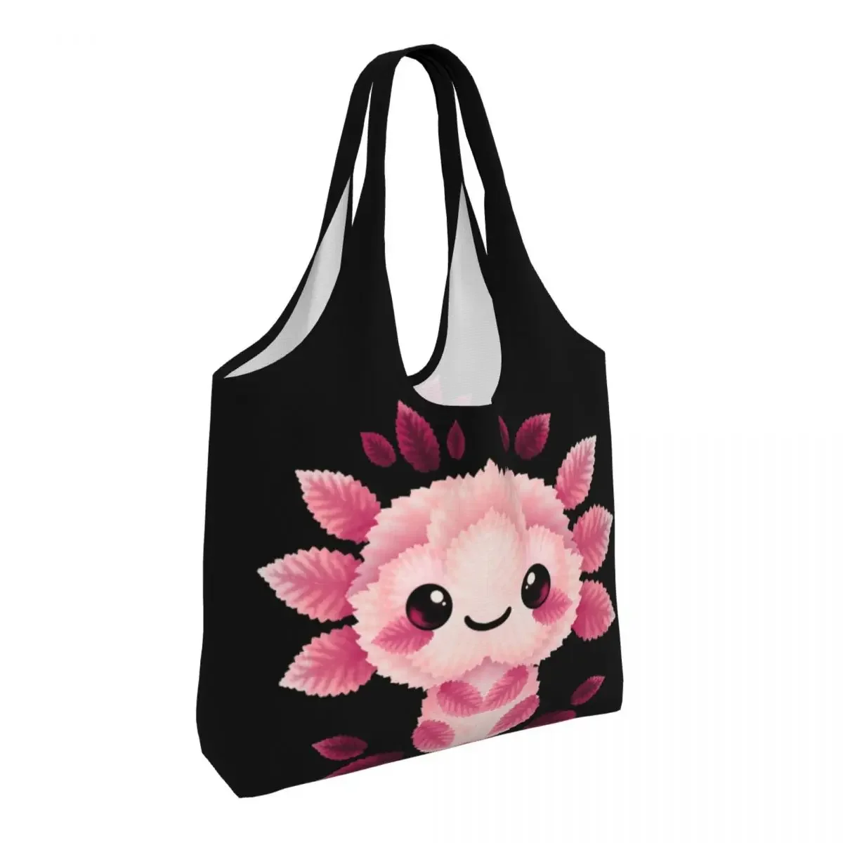 Axolotl Of Leaves Shopping Tote Bags Recycling Salamander Animal Grocery Canvas Shopper Shoulder Bag Photography Handbags