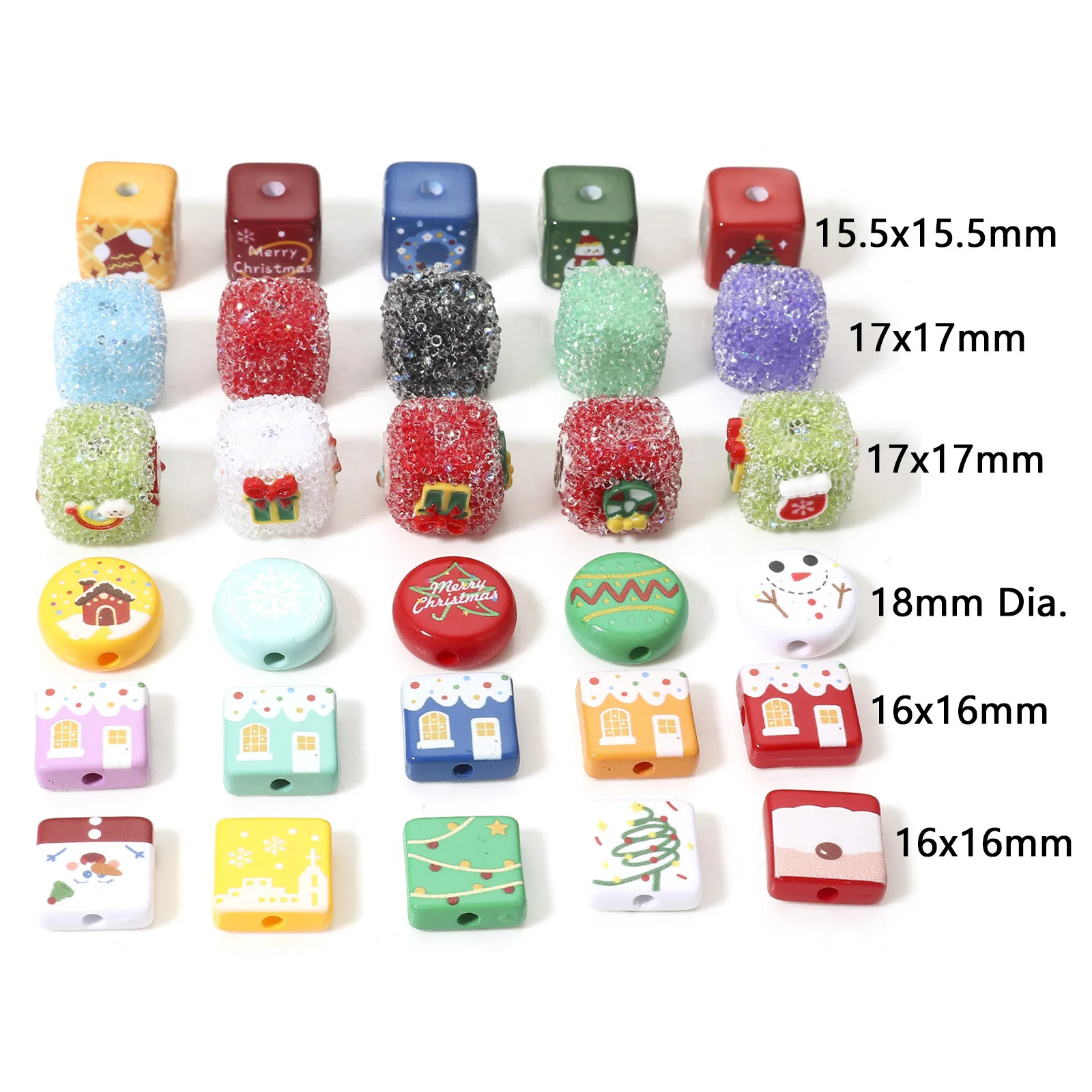 5-10pcs Christmas Acrylic Beads Christmas Santa Claus Snowman Round Mixed Color Spacer Beads For DIY Jewelry Making Necklace