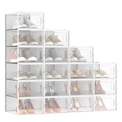 SONGMICS Shoe Boxes,Pack of 18 Shoe Storage Organizers,Stackable Clear Plastic Boxes for Closet,Sneakers,9.1 x 13.1 x 5.6 Inches