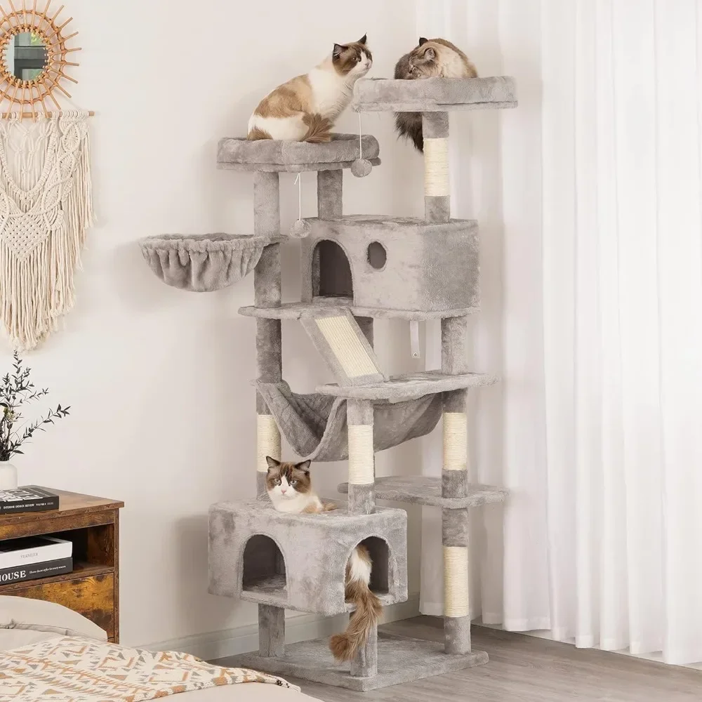 Cat Tree, 2 Plush Perches Scratch Tree for Cats Products Stable Cat Activity Center XL Cozy Cat Tower Scratching