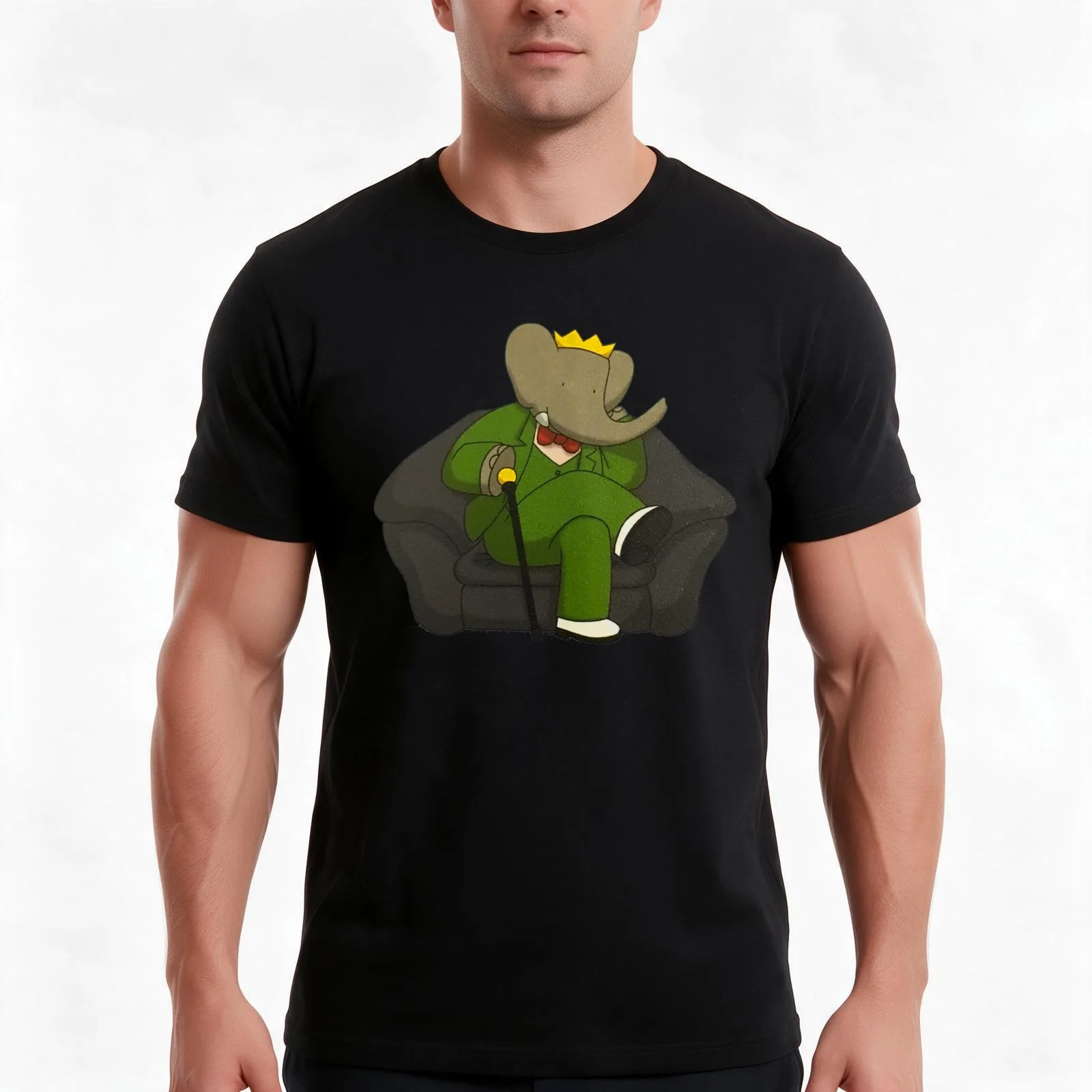 Babar in a chair T-Shirt, Summer Casual Cotton Tee, Oversized Streetwear Tops, Vintage Graphic Print, Loose Fit Short Sleeve