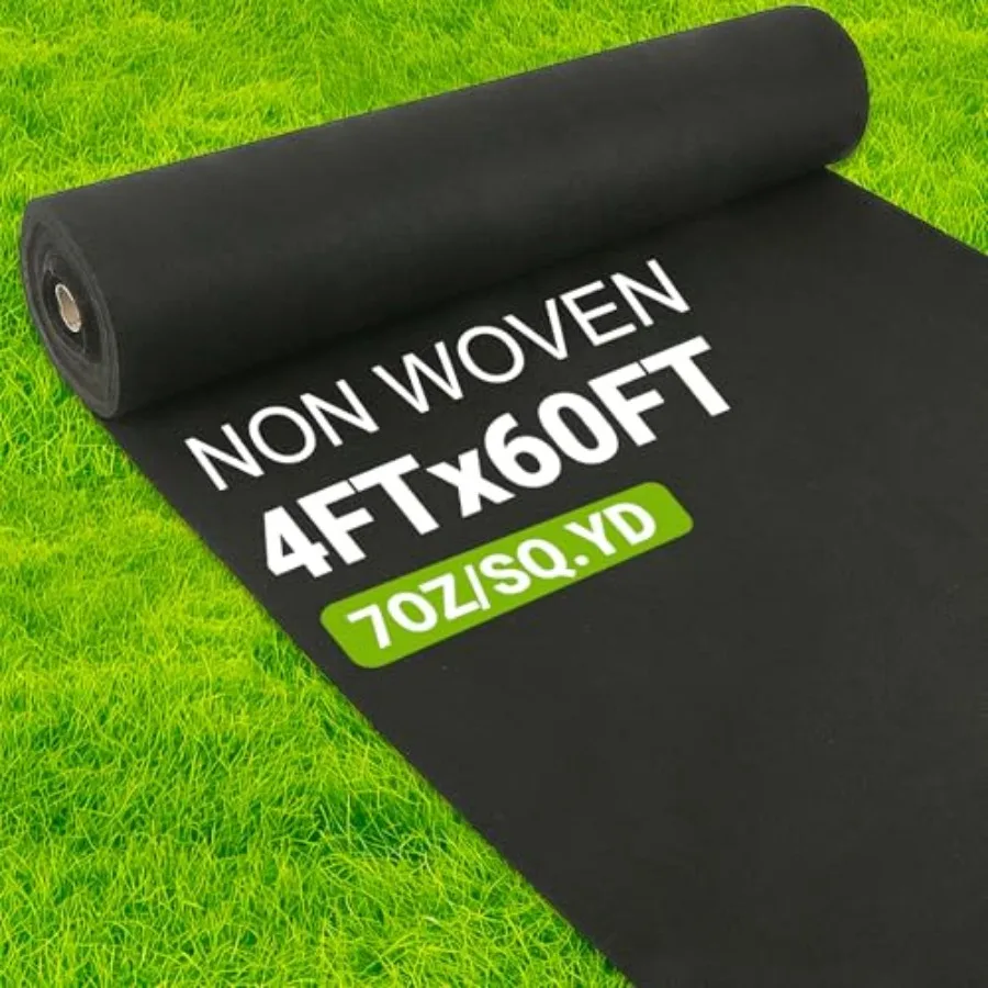 7oz Non Woven Geotextile Fabric with Stakes for French Drains, 4x60FT High Permeability Drainage Fabric Heavy Duty Landscape Fa