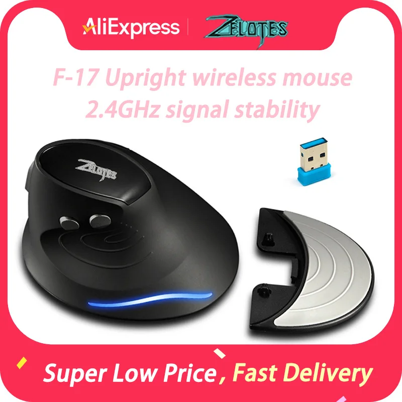 ZELOTES F-17 Vertical Mouse 2.4GHz Wireless RGB Gaming Mouse 3-Speed DPI Adjustment 6 Keys Ergonomic Optical Mice For PC Laptop