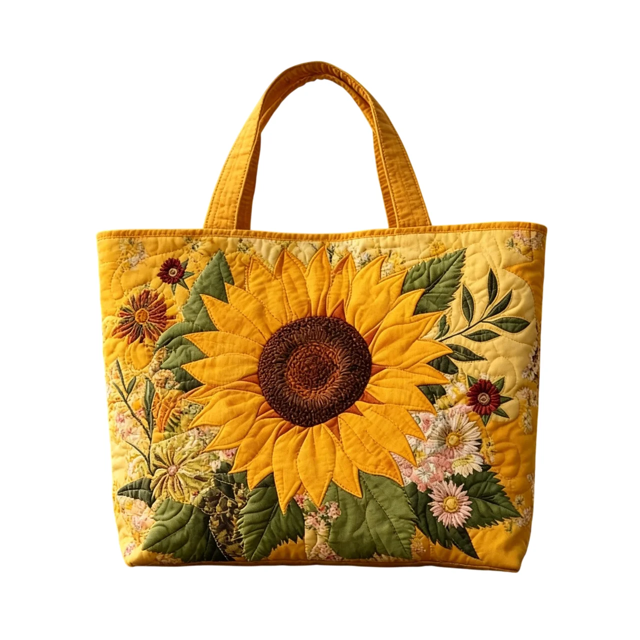 

Sunflower Quilted Tote Bag Yellow Floral Patchwork Handbag Large Capacity Shoulder Bag for Shopping Travel Daily Use