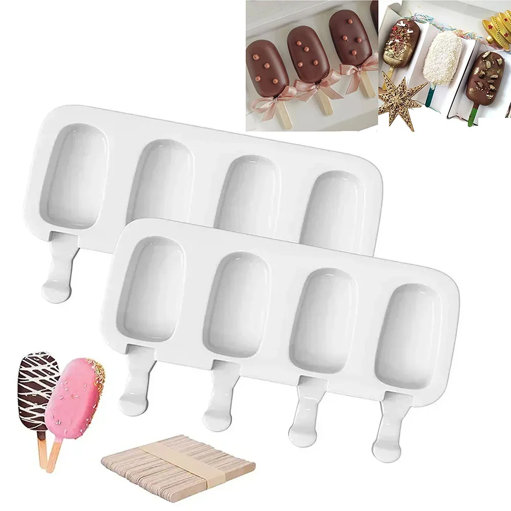 4 Holes Silicone Ice Cream Mold DIY Chocolate Dessert Popsicle Moulds Tray Ice Cube Maker Homemade Tools Dessert Maker Tool