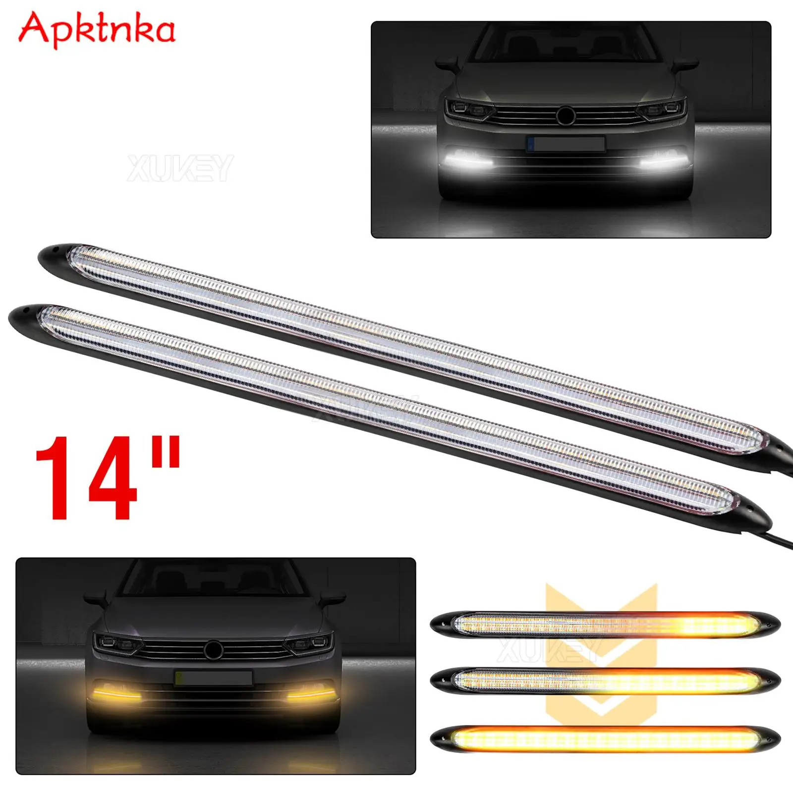 2x Flexible Car Led Strip DRL Daytime Running Light Strip Waterproof Daylight Fog Lamp Turn Signal Light White Amber Sequential