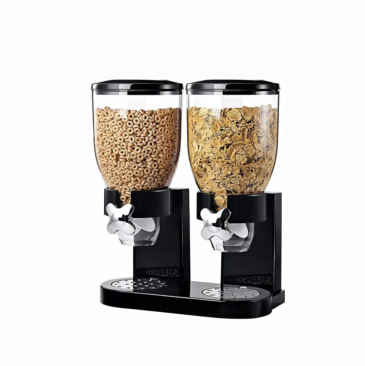 

Dual Control Dry Food Storage Dispenser Rice Container Cereal Dispenser Black Containers For Candy Nut