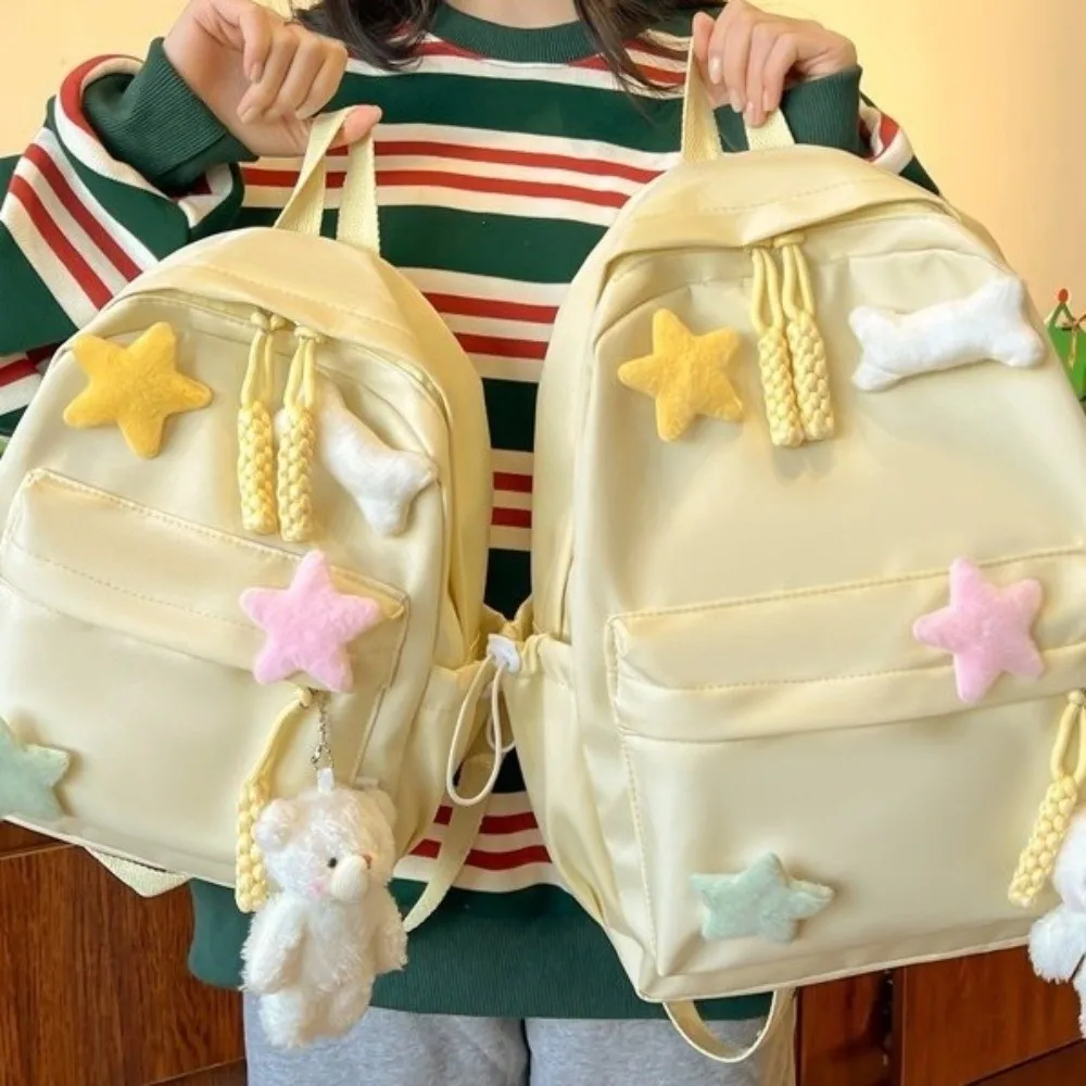 Casual Canvas Star Backpack Zippered Closure Multi-Compartment School Bag Adjustable Straps Large Capacity Casual Backpack Girls