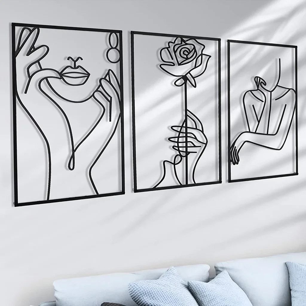 Thickened Modern Metal Line Art Wall Decor, Simple Silhouette Female Body Abstract Line Home Hanging Decor Wall Sculptures