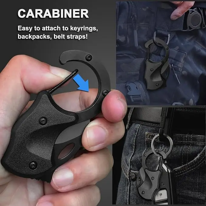 1 Llavero Multiherramienta - Mini Cortador de Cajas, Abrepaquetes Compacto EDC para Hombres, Gadget Multifunción para Camping, Pesca y Senderismo, Regalos para Hermano o Esposo (Negro)