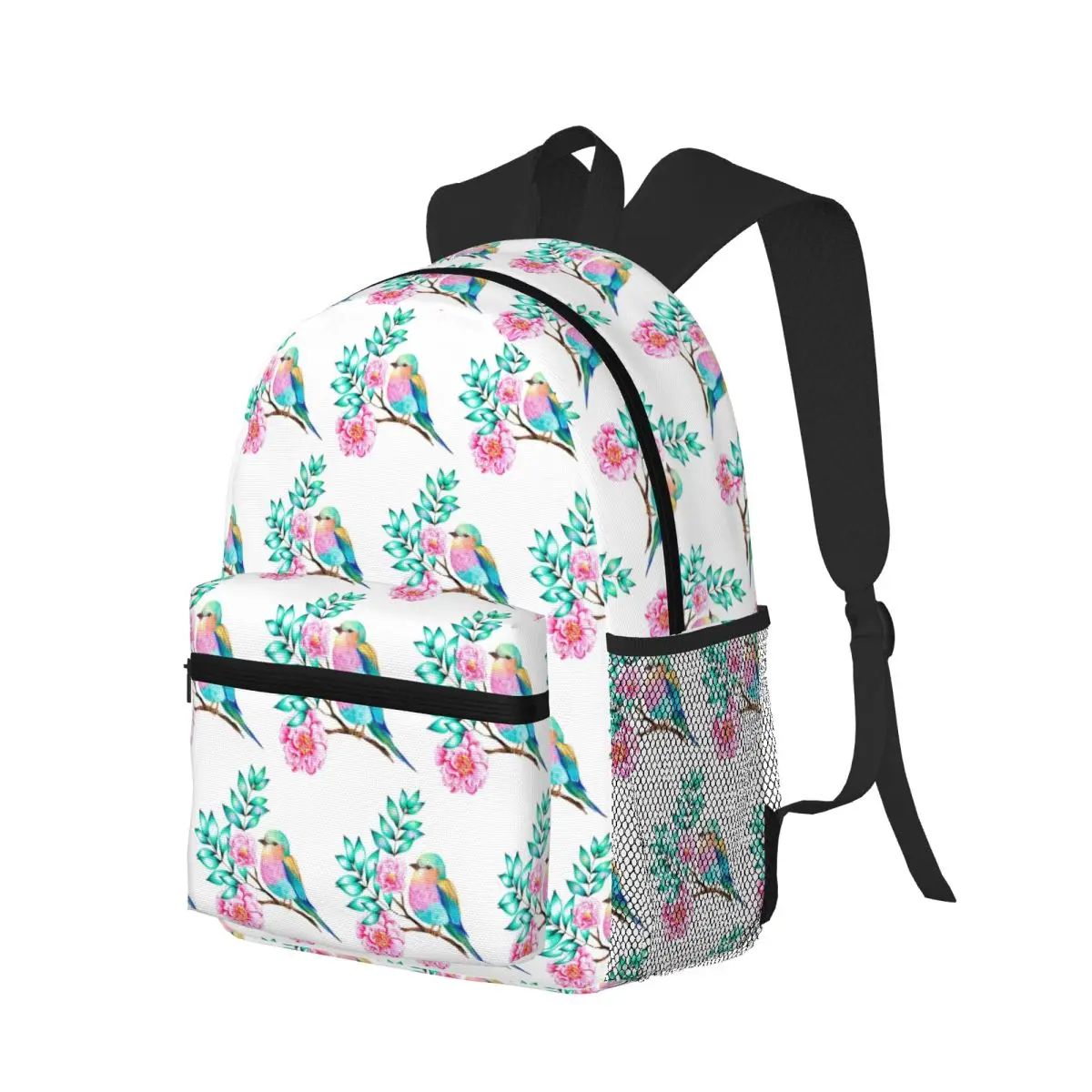 Bird Flower Branch Small Bird A Lilac Breasted Roller Student Backpack School Bag Daypack for Men Women Bookbag Shoulder Bags