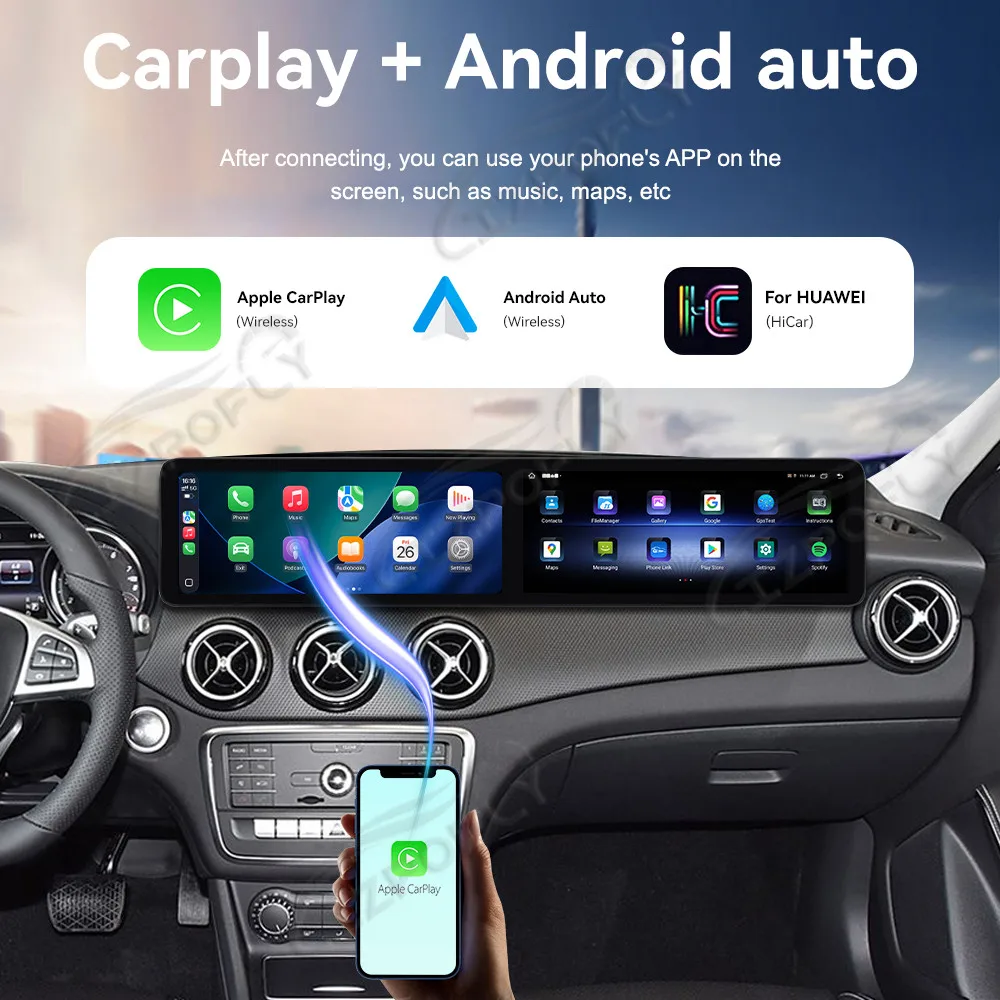 Carplay مع لمرسيدس GLA 2014-2019 المزدوج 12.3 بوصة شاشة السيارة راديو نظام تحديد المواقع والملاحة الوسائط المتعددة رئيس وحدة ترقية عدة