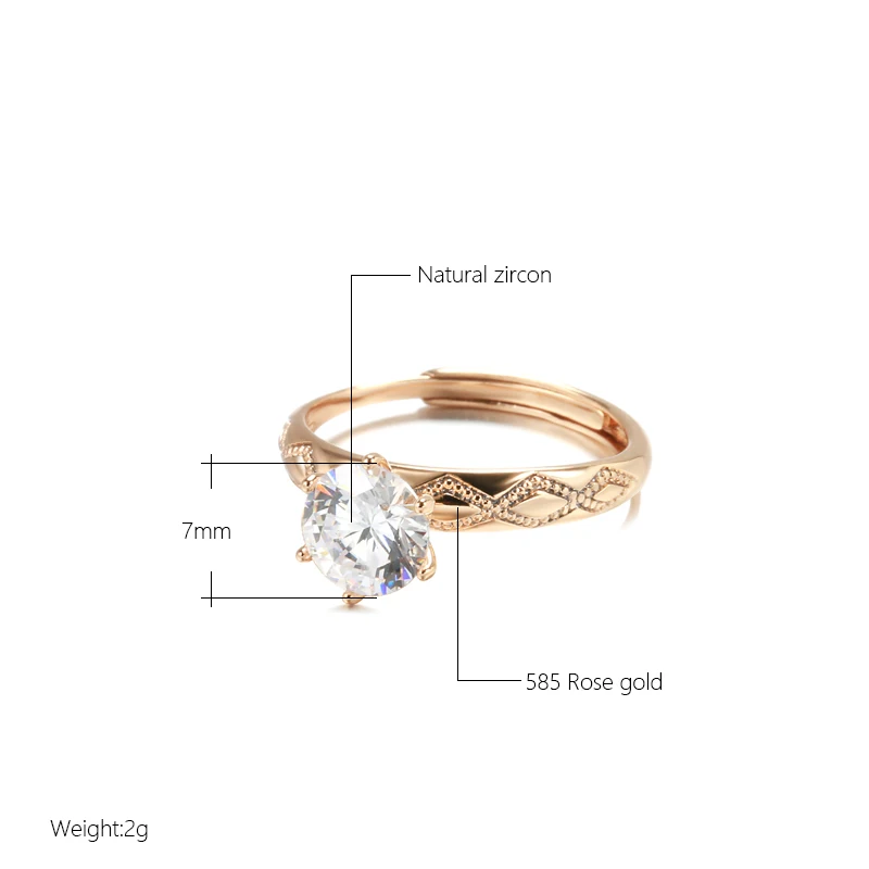 Gulkina Classic Six Prong Diamond Ring 585 Rose Gold Color Inlaid Natural Zircon Adjustable Size Women's Proposal Ring Jewelry