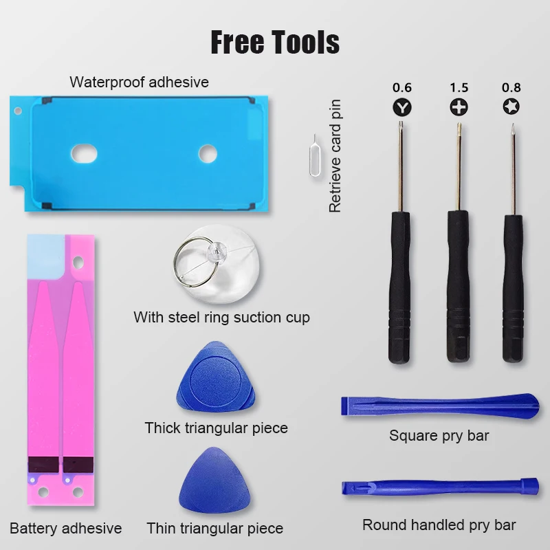 Batería de 0 ciclos de alta capacidad para iPhone 11, 11 Pro, 12 Pro, 12, 13, 14, 13 Pro, 14 Pro Max Mini + kit de herramientas gratis 6