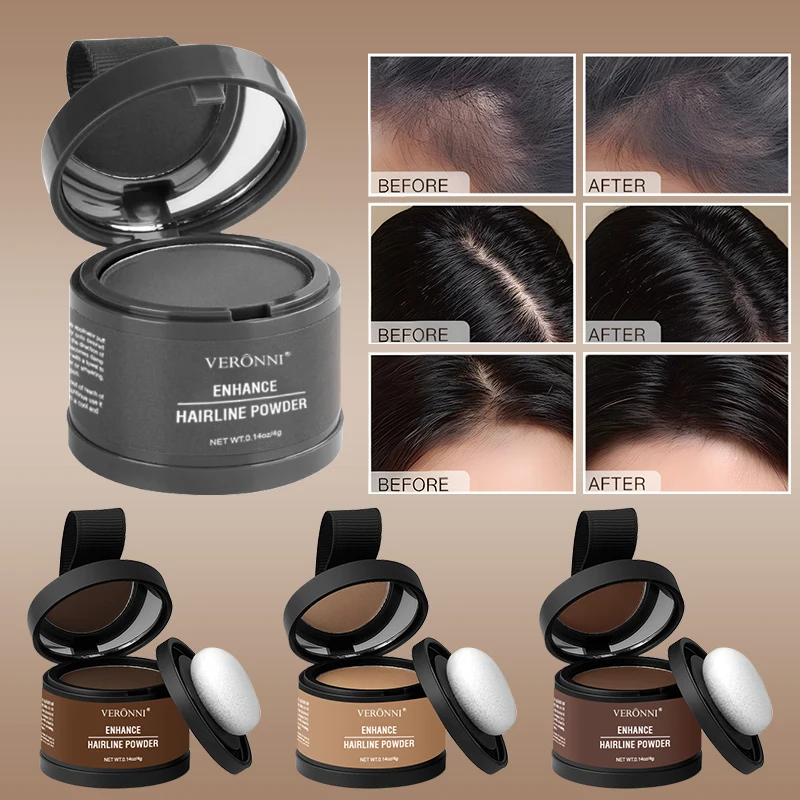 Hairline Shadow Powder With Brush Water Sweat Resistant Hair Loss Concealer Natural Bald Spot Concealing Hair Powder Women Men