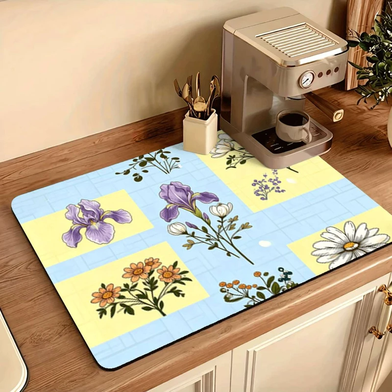 Colorful Mandala Tile Print Kitchen Drain Mat,Coffee Bar Counter,Kitchen Prep Counter,Non Slip,Quick Dry,Present