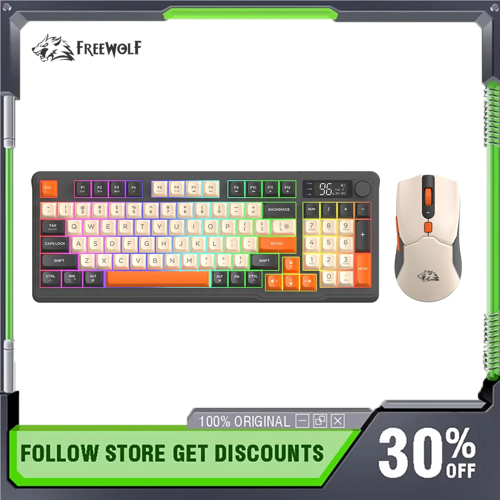 

freewolf T96 wireless Keyboard and mouse set Dual-model RGB Ergonomic design 96-key Customized keyboard With volume knob