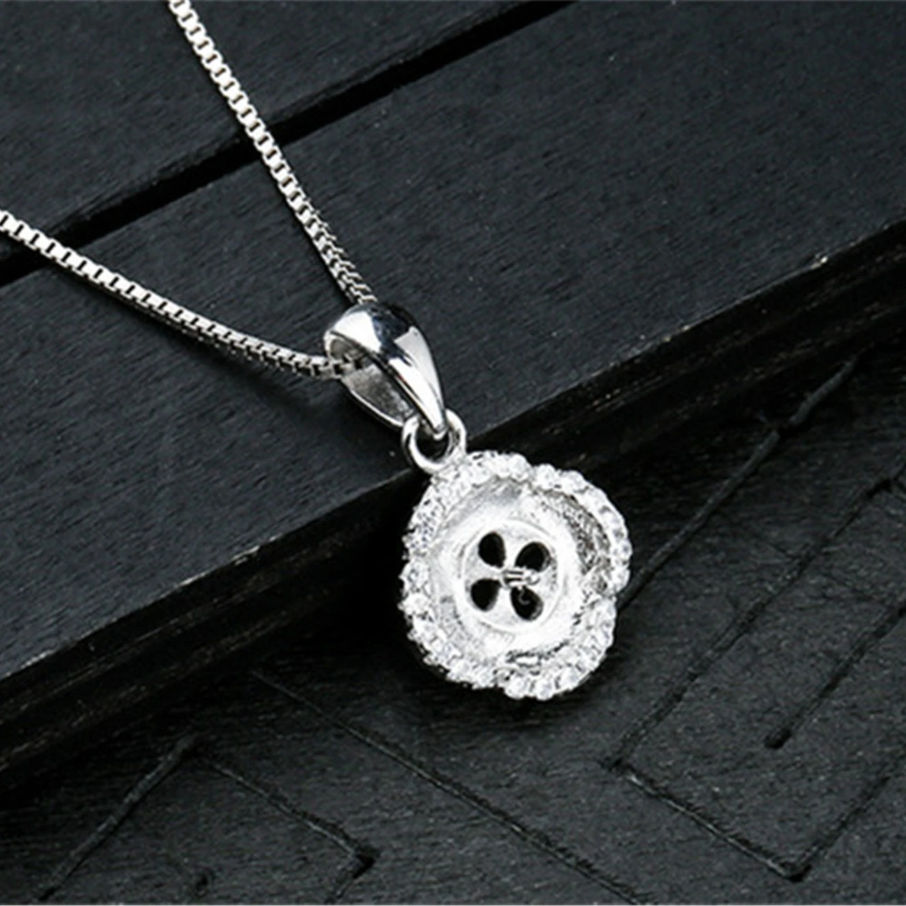 

925 Silver Zircon Pendant Blank For 6mm-7mm Half-drilled Round Beads Sterling Silver Pendant Setting P453B