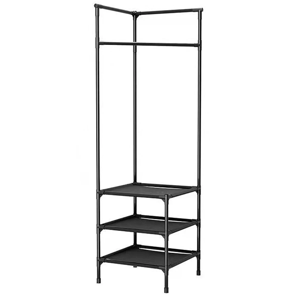 Corner Garment Rack Industrial Hall Tree Corner Organizer with 3-Tier Shelf for Bedroom Laundry Room Entryway Living Room Offic