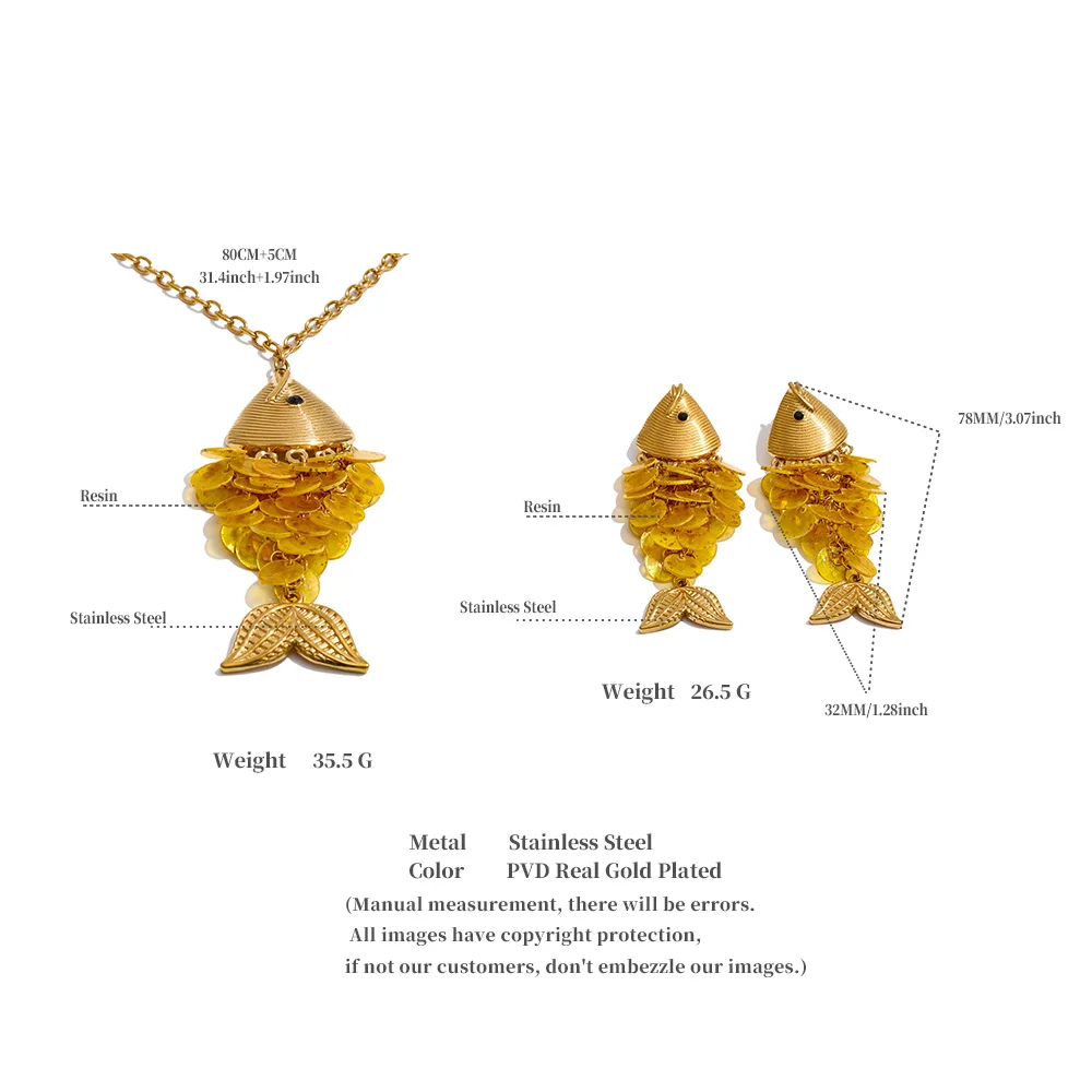 Ocean Style Colourful Shell Fish Drop Necklace Earrings Set