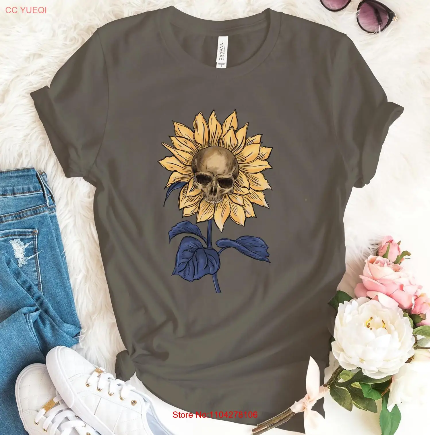 

Футболка с черепом подсолнуха, винтажная цветочная мем, ужасы, Хэллоуин, ретро, с длинными или короткими рукавами