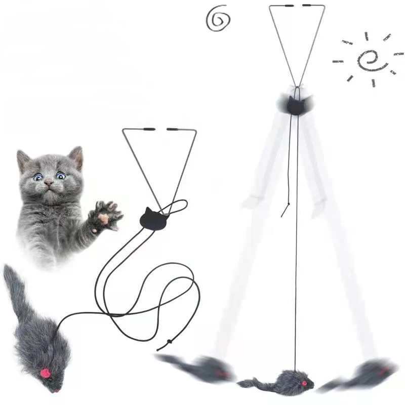 Pet Mouse Toy Interactive Cat Toy Hanging Indoor Door Retractable Toys Cat Scratch Rope Funny Cats Feather Stick Pet Supplies