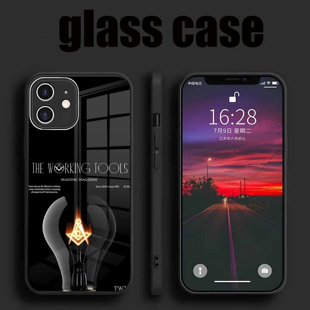 Free and Accepted Masons Phone Case For iPhone 16 14 15 Pro Max Plus 13 12 11 X XR XS 8 7 6 MINI SE 2022 Glass Design Back Cover