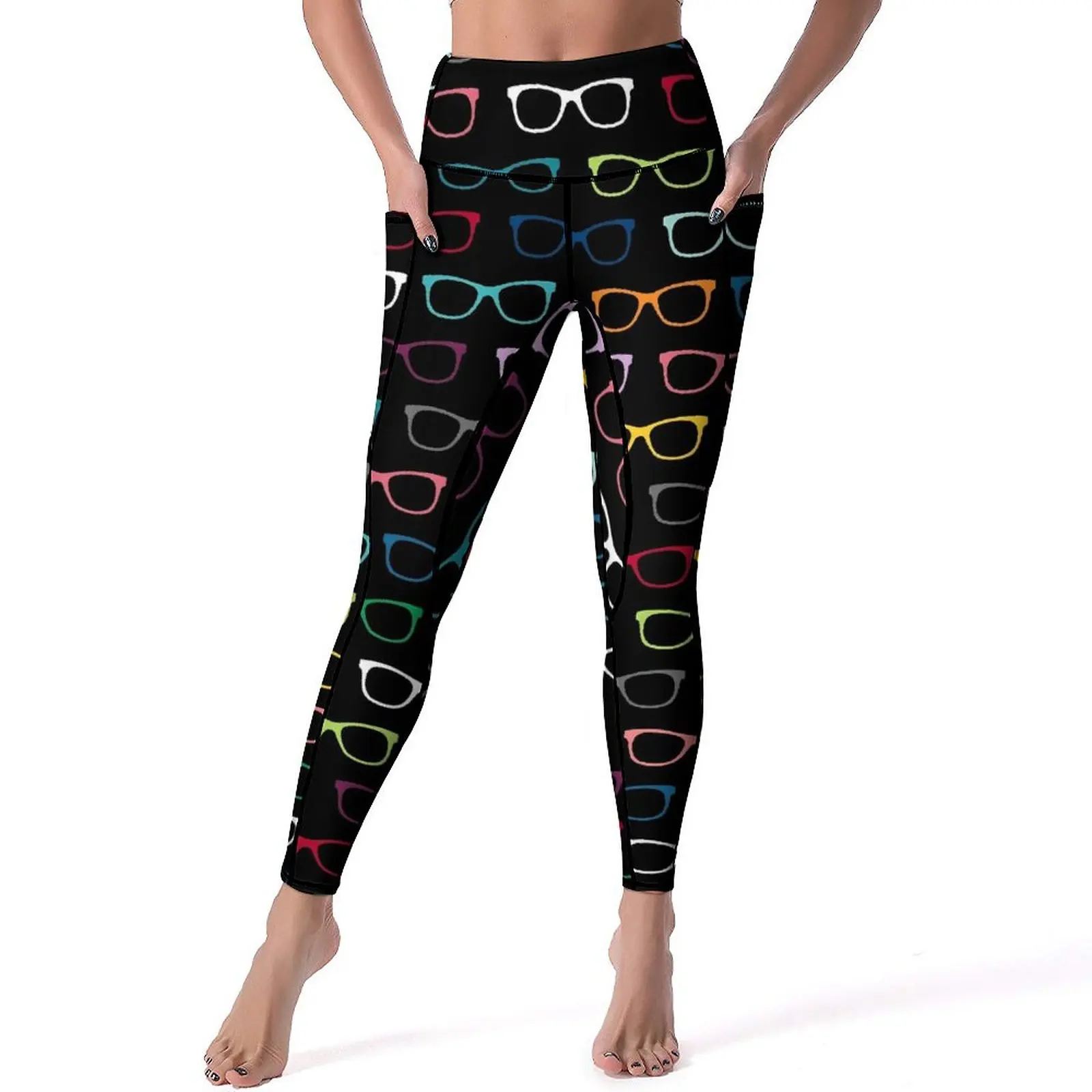 Colorful Glasses Leggings Sexy Hipster Eyeglasses Push Up Yoga Pants Kawaii Stretch Leggins Women Custom Gym Sports Tights