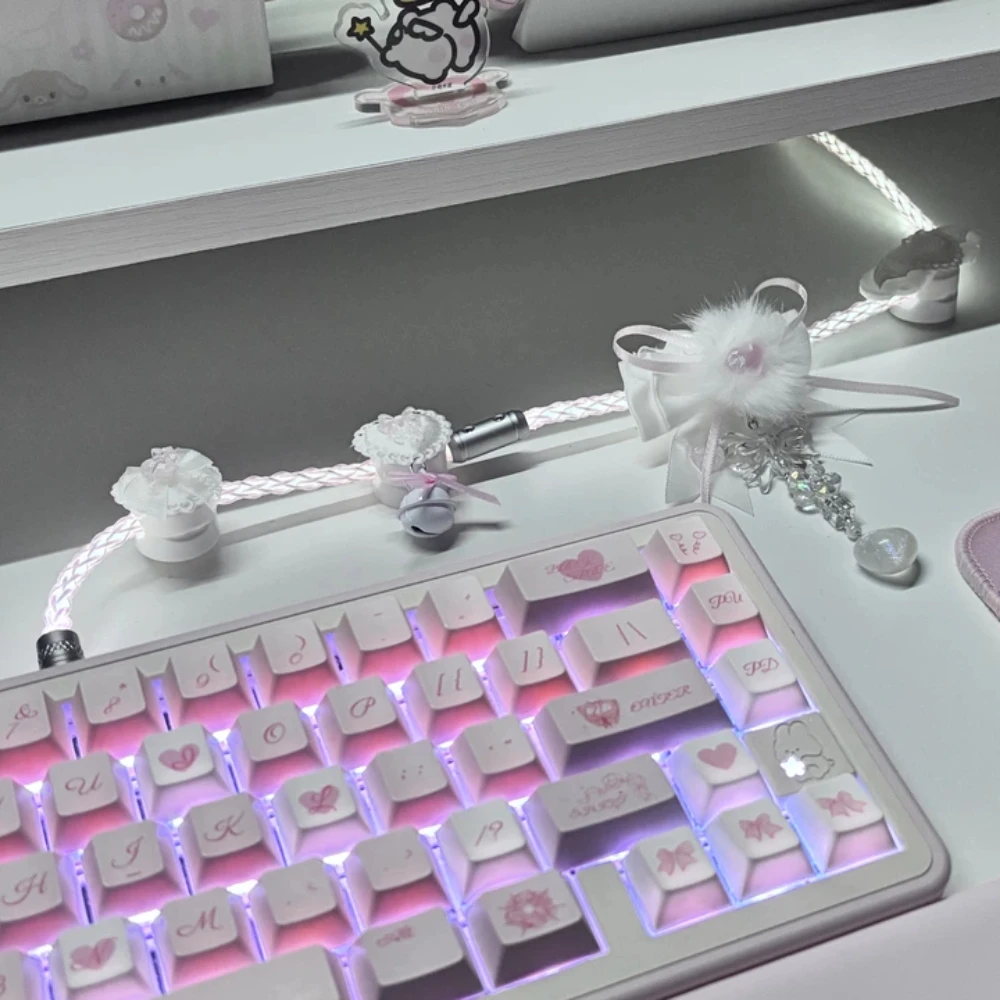 White Light DIY Single Precision Copper Pink Keyboard Cable8-strand Braided Wire with A Diameter of 5.5mm Support 8k Return Rate