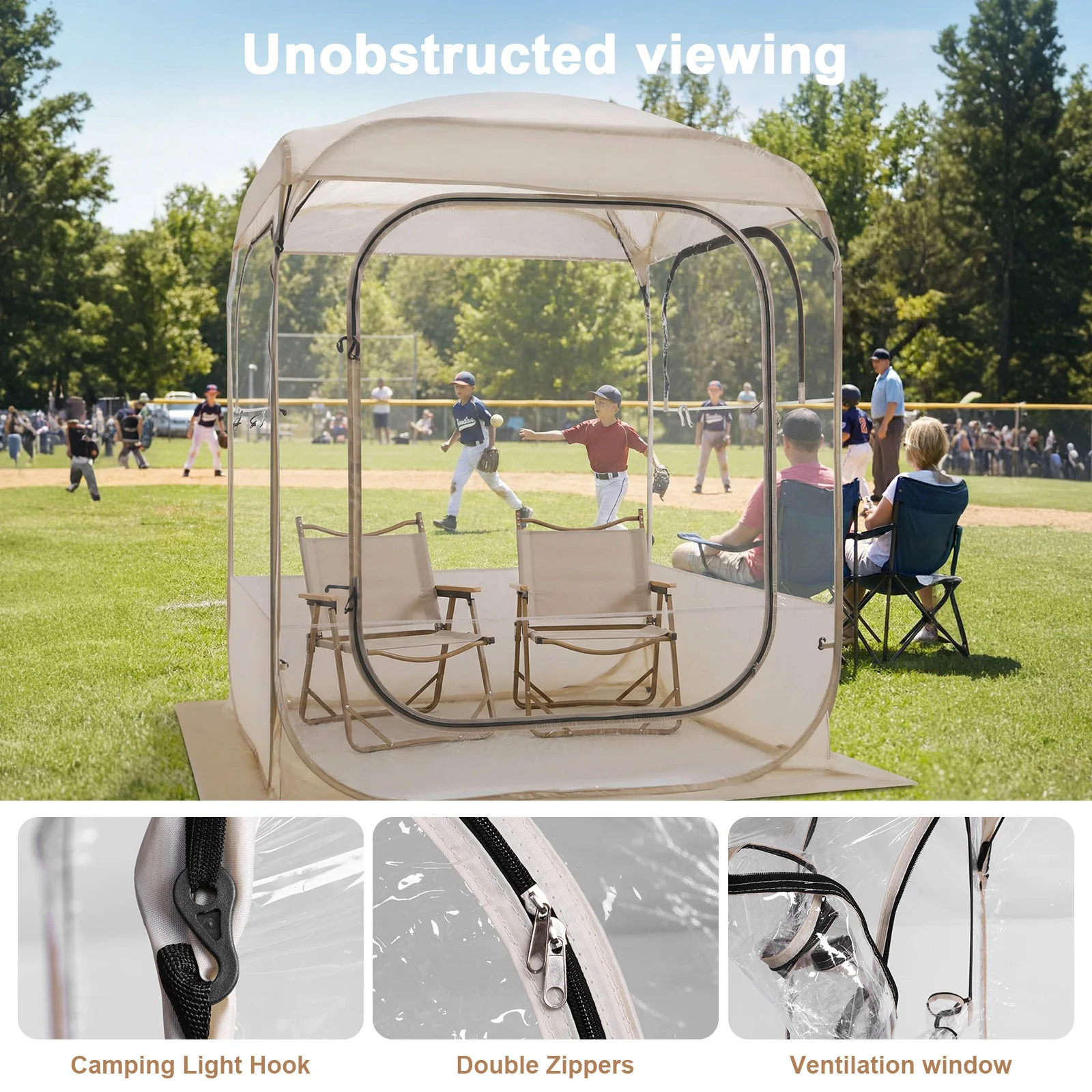 

All Weather Sports Tent 360 Panoramic View Greenhouse Camping Tent Quick Setup for Sports Events Camping Fishing Cheering