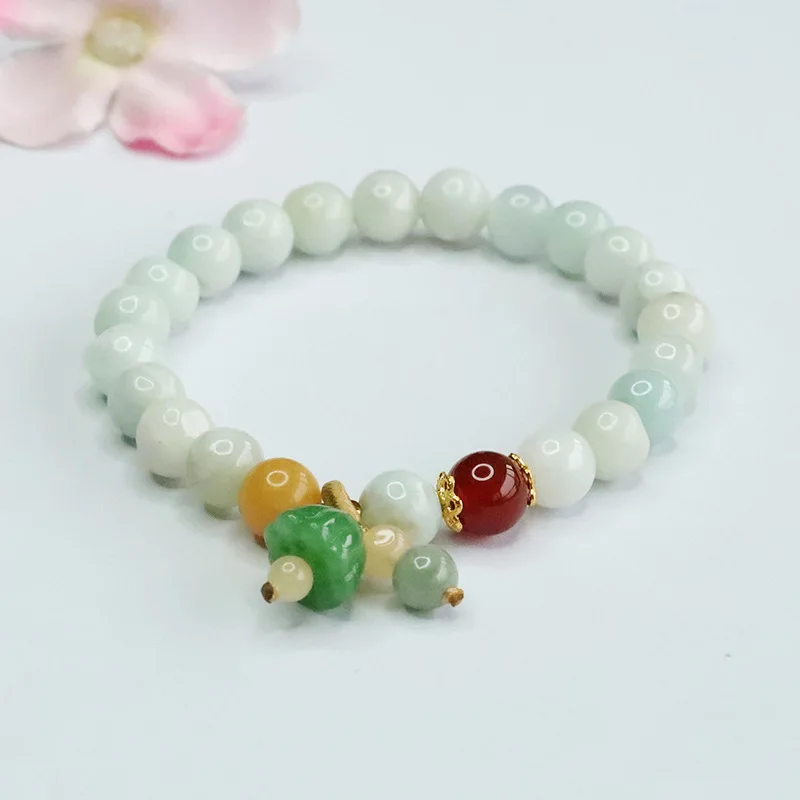 

Junyu Pure Natural Myanmar High end A-grade Jadeite Hand String Lotus Crown Bracelet Welfare Products Women's Gift Accessories