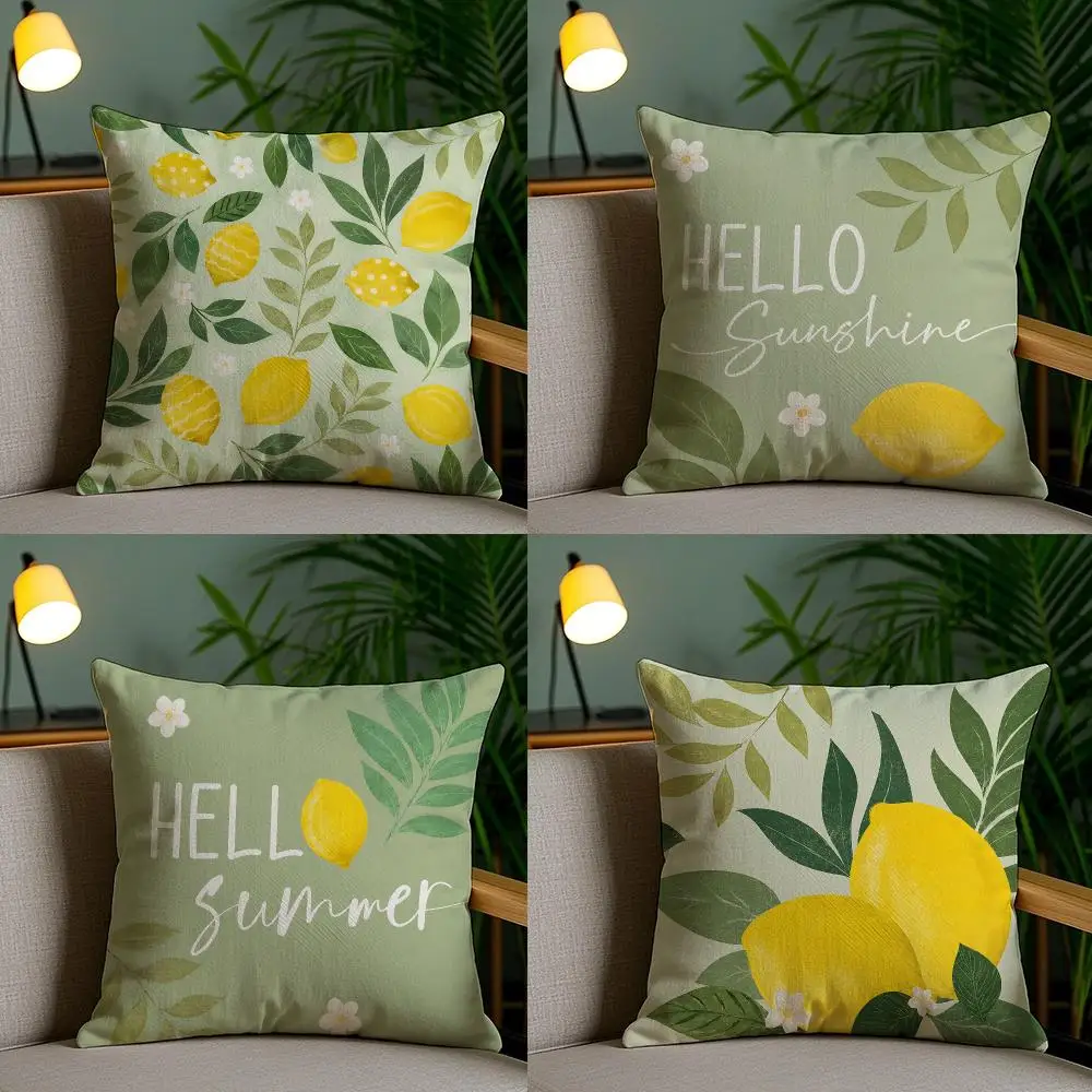 4PC Fresh Summer Lemon Style Cushion Cover Soft Plush Double-Sided Print Pillow Case Home Decor for Sofa Living Room Gift