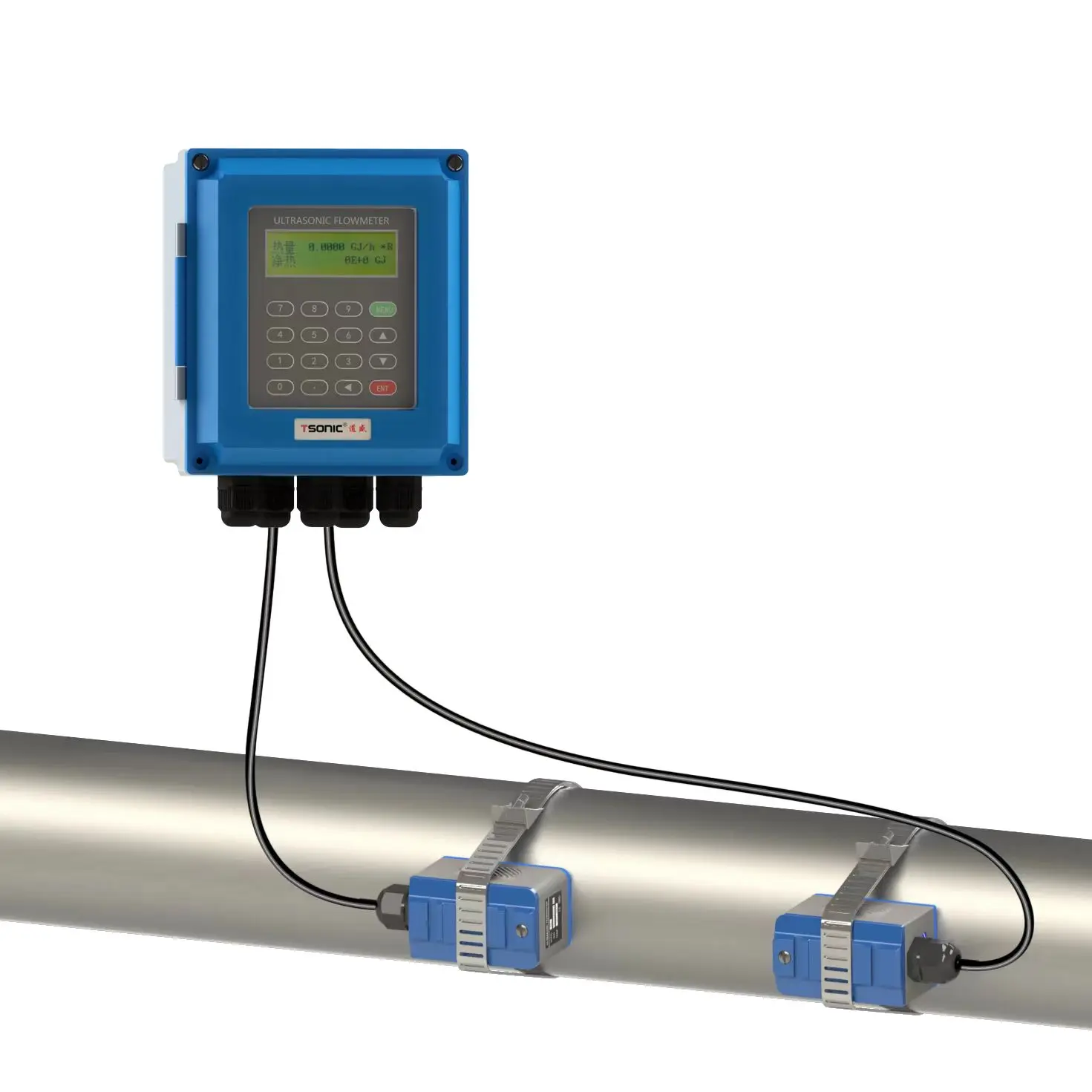 TUF-2000B Wall Mounted Ultrasonic Water Flowmeter IP67  BTU Meter Liquid Flow Speed Tester 15-6000mm TS-2 TM-1 TL-1 RS485 Serial