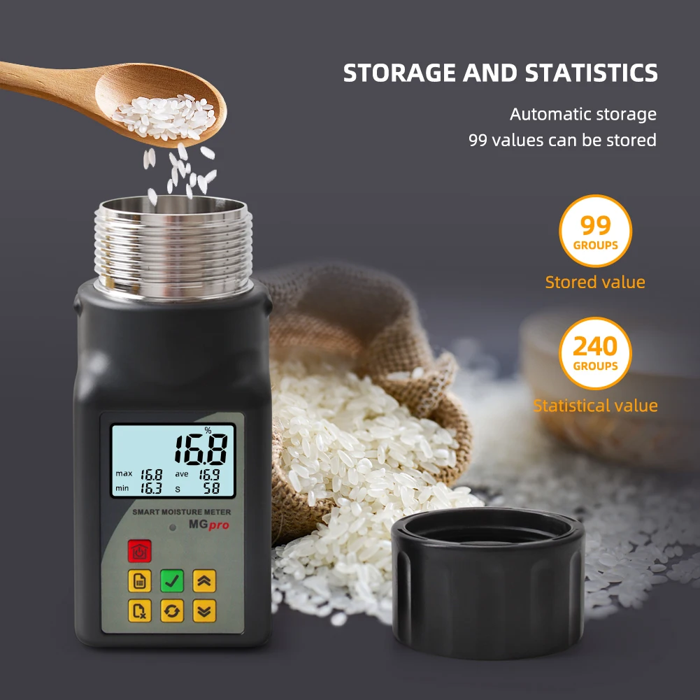 Imagem -02 - Smart Grain Moisture Meter Armazenamento de Dados Alarme Setting Atc Alta Precisão Umidade Tester para 25 Tipos Arroz Café Feijão Sementes Ervilha