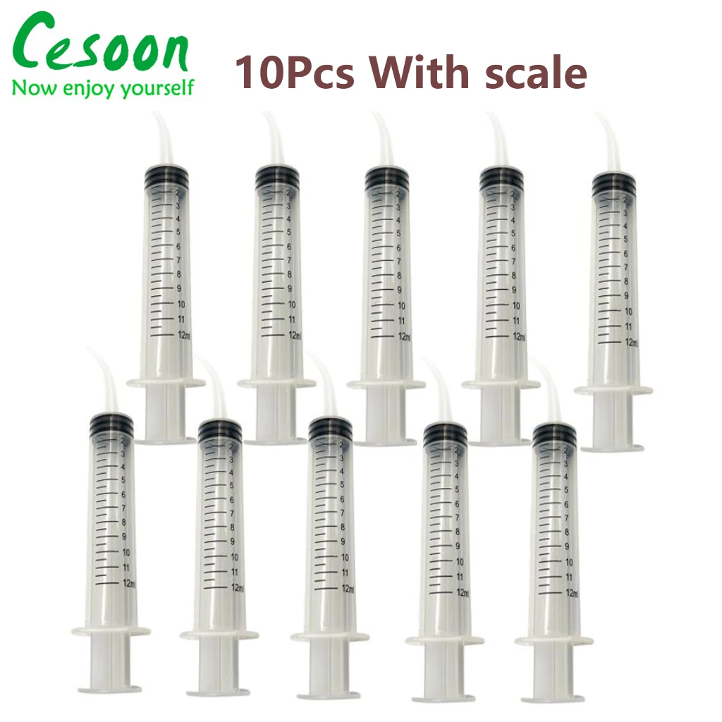 1/10Pcs Seringa De Irrigação Dental Descartável Com Curvo Dica 12ml Dentista Uso Material Do Dente Transparente Clareamento Cuidados Dentais