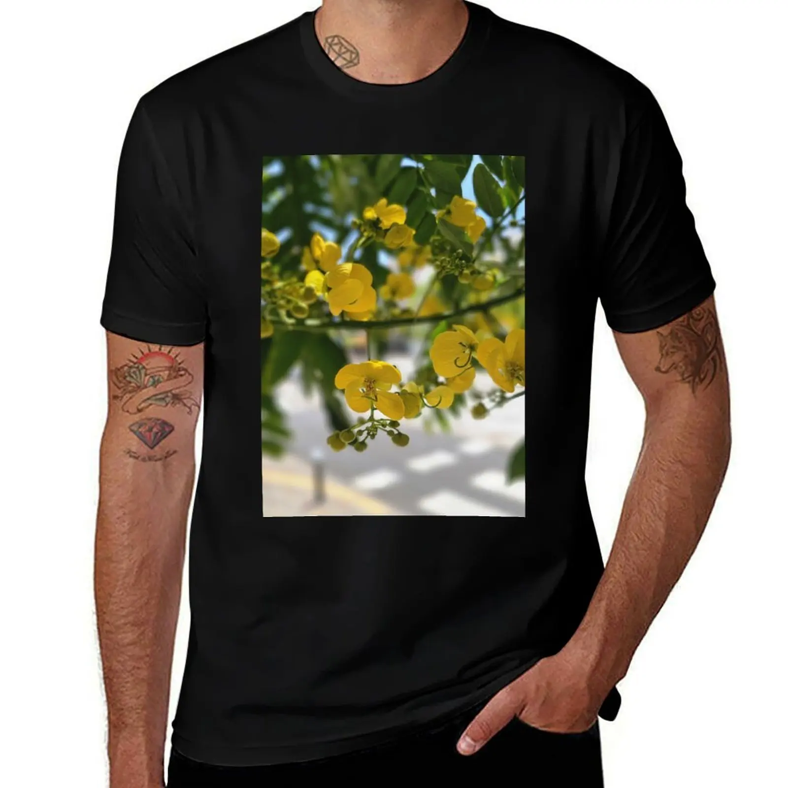 

Yellow Flowers with Blurry Background T-Shirt shirts graphic tee graphic t shirts blue lock tshirts for men