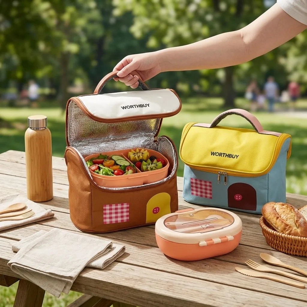 Oxford Thermal Lunch Bag with Zipper Large Capacity Food Container Insulated Bag Waterproof Women Kids School Work House Shape