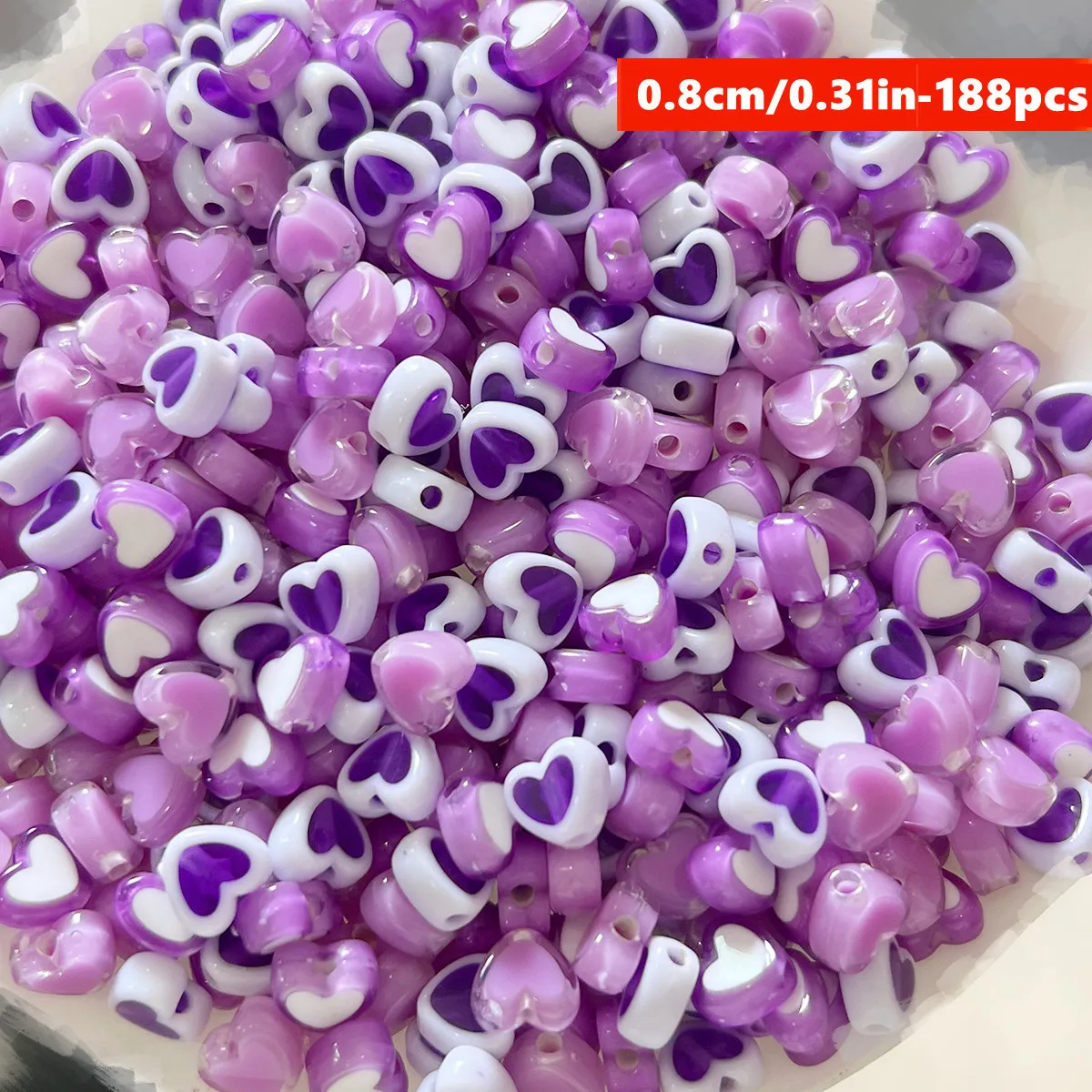 8 mm, 188 Stück, 8 Farben, lila und gemischte pfirsichfarbene Herzperlen für die Herstellung von DIY-Handarbeiten, Kleinunternehmensbedarf – Detail 10