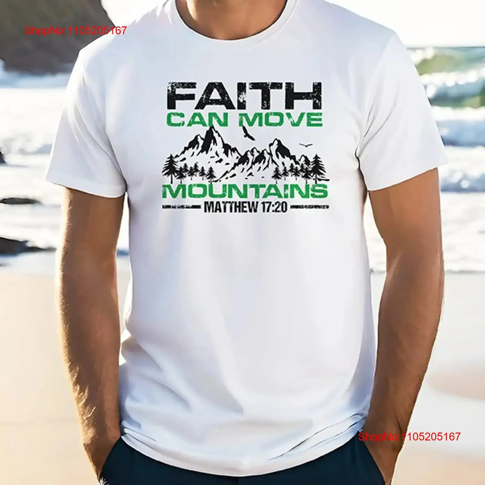Christian T Shirt FAITH CAN MOVE MOUNTAINS Positive Quote Bible Verse  vintage Washed Breathable streetwear homme Unisex