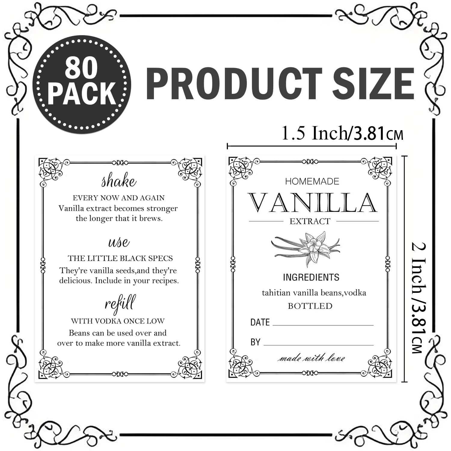 Homemade Vanilla Extract Stickers with Instructions 1.5x2 Inch-Handcrafted Vanilla Bottles Labels Vanilla Extract Labels