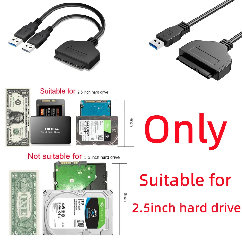 SATA to USB 3.0 Cable USB Adapter Compatible for 2.5" HDD & SSD Hard Drive Reader USB SATA External Hard Drive Converter
