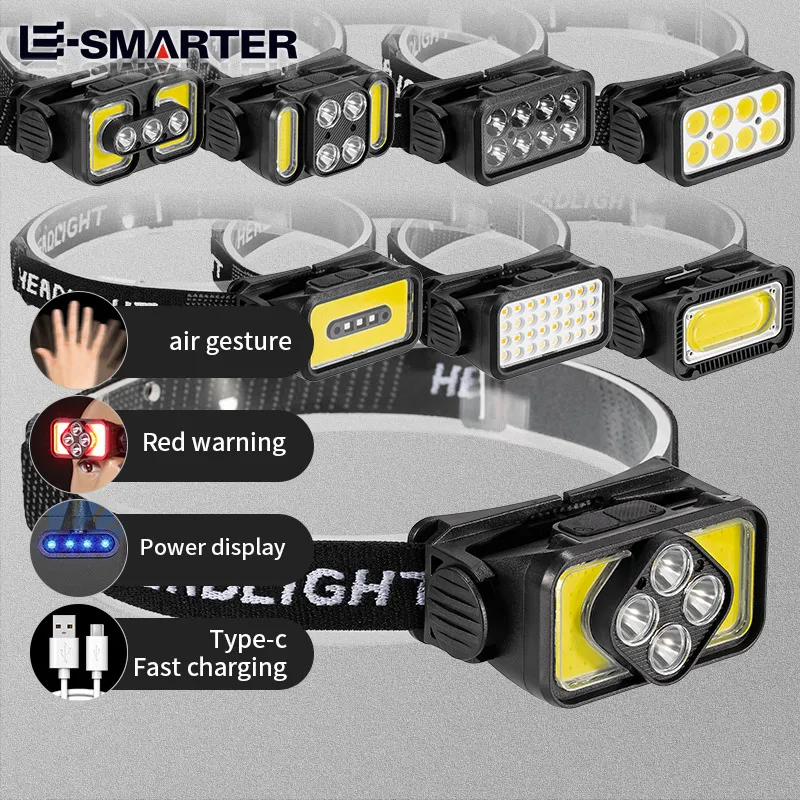 Фонарь налобный ESMATER K35X, портативный, многофункциональный, с датчиком