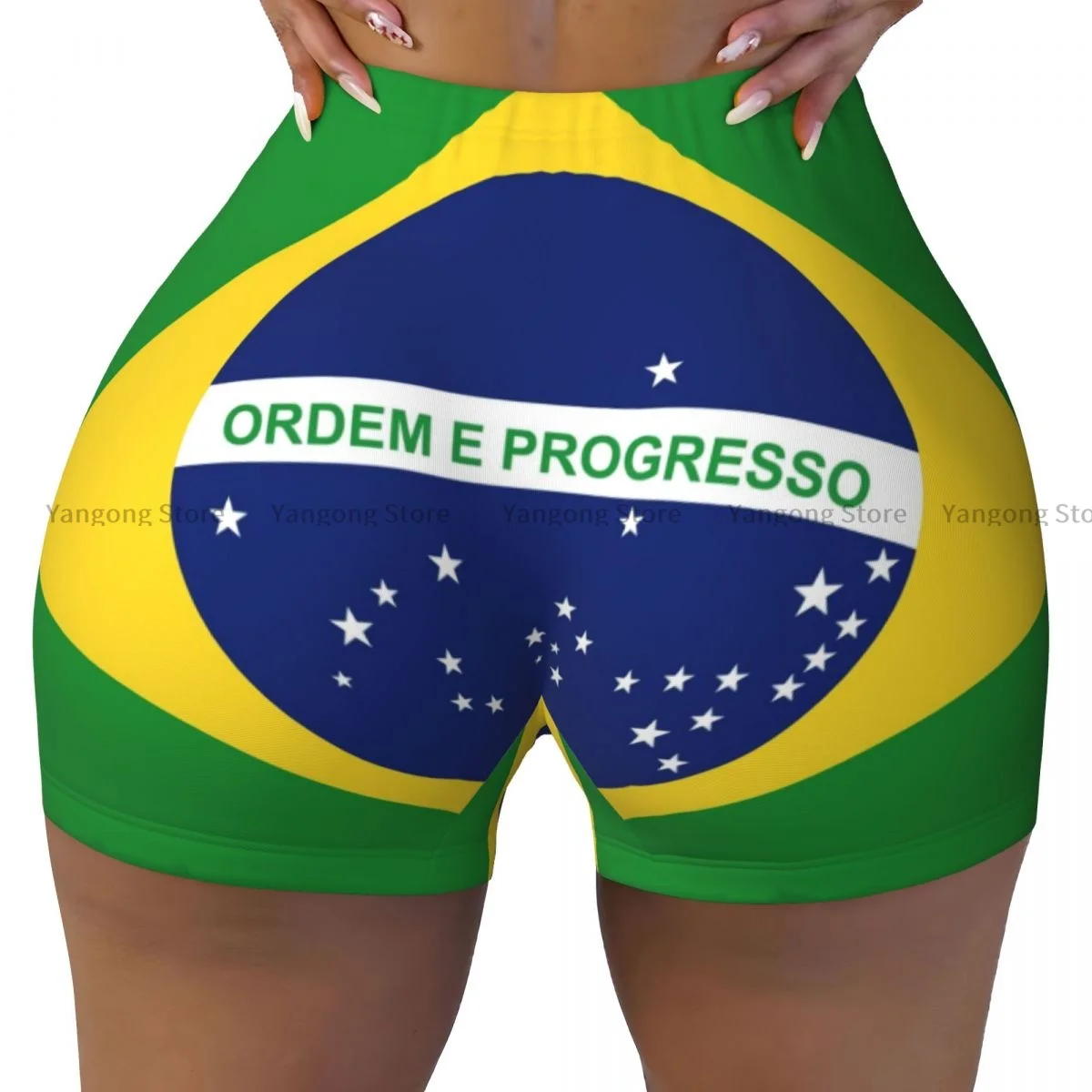 Sexy tight hip sports shorts Brazil Flag fitness women's comfortable yoga shorts