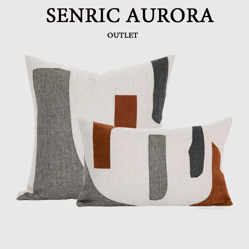 

Modern Light Luxury Living Room Sofa Cushion Cover Nordic Beige Orange Irregular Adhesive Fabric Square Pillow Waist Pillow Case
